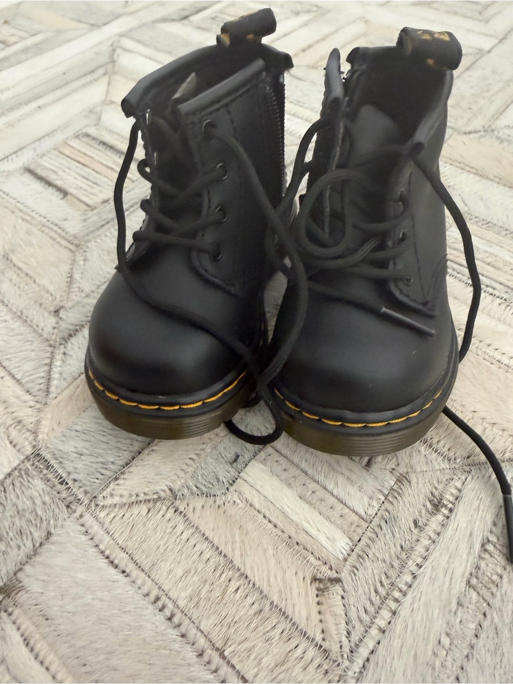 Dr. Martens Women's Black Lace-Up Boots with Yellow Stitching